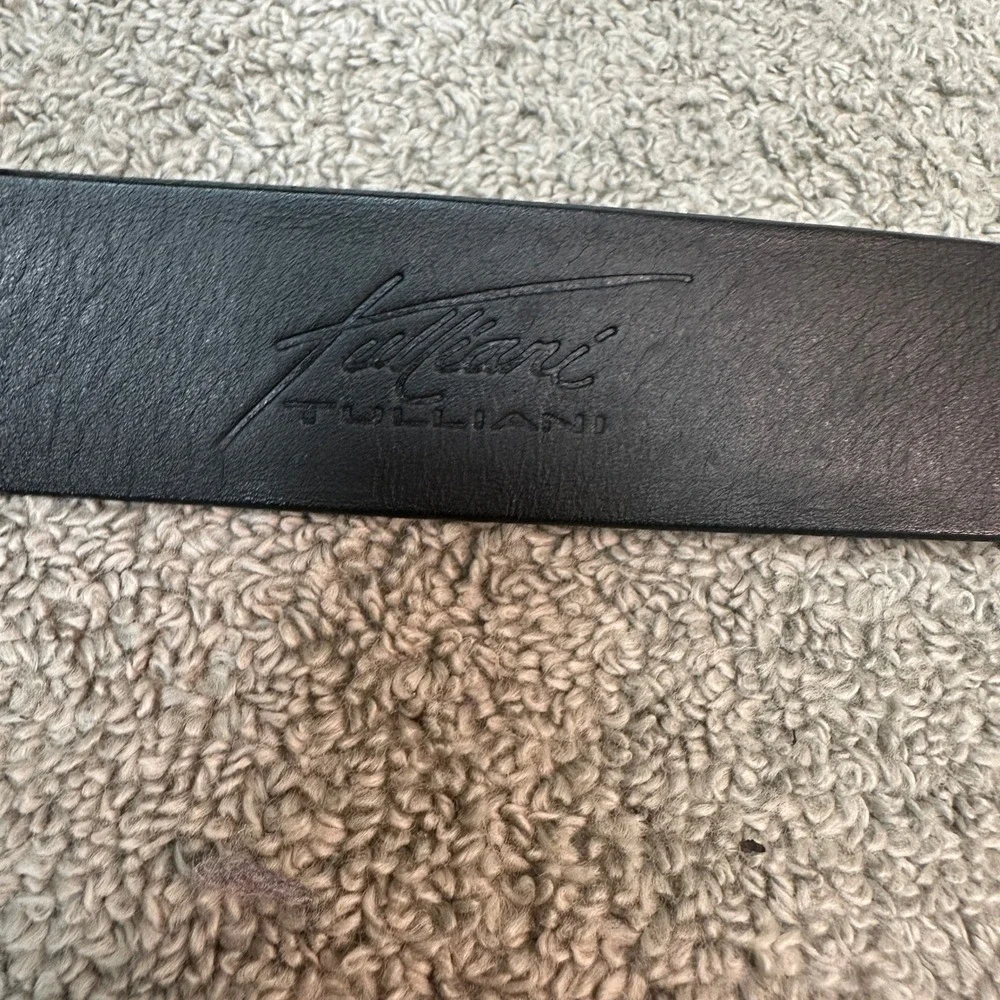 Tulliani Mens Black Lizard Embossed Leather Western Ranger Belt Silver Gold 48